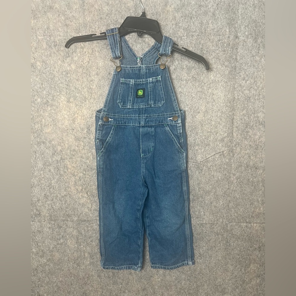 John Deere‎ Boys Toddler 3T Bib Overalls Denim Blue Logo Patch Pockets